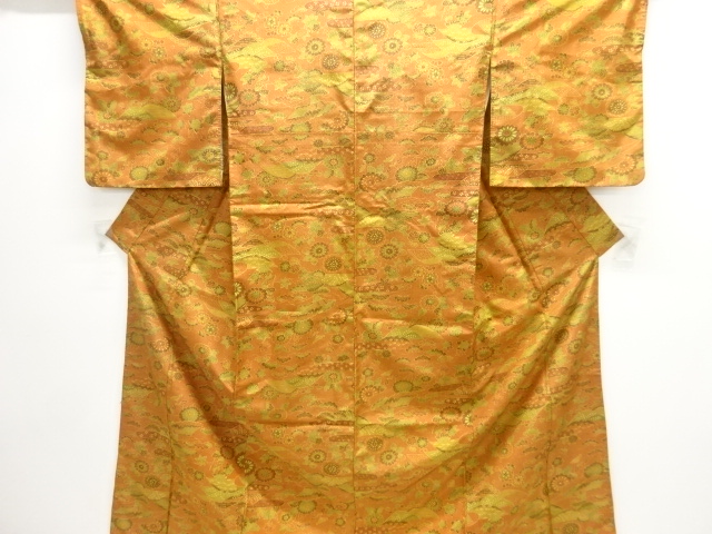 JAPANESE KIMONO / ANTIQUE KIMONO / SILK / OSHIMA TSUMUGI / KIKU & DISTANT MOUNTAINS